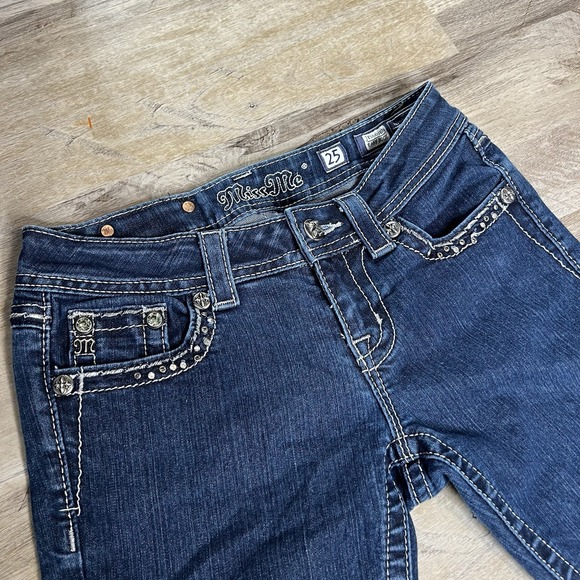 Miss Me Mid-Rise Bootcut Jeans Size 25| Buckle Rhinestone Detail| Y2K Western - Picture 4 of 8